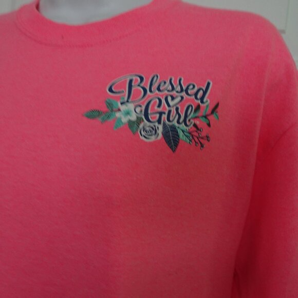Gildan Women's Size M Pink S. Sleeve T-Shirt MOTHER'S DAY Blessed Girl Graphic - Picture 3 of 6